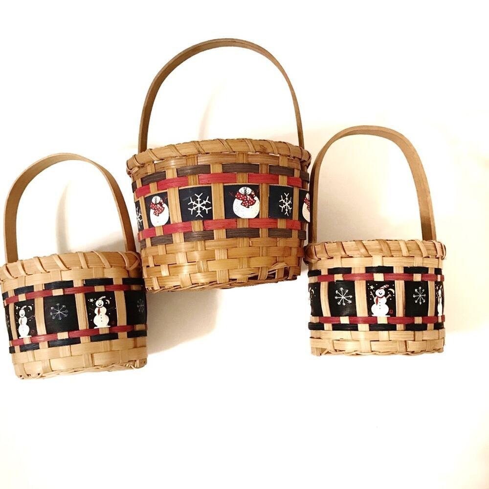 Wicker Baskets Set of 3 Winter Holiday Christmas